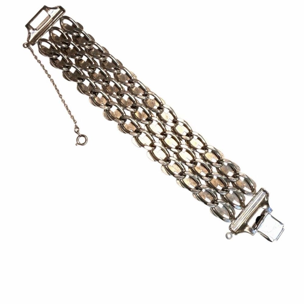 Vintage Silver-Tone Wide Panel Link Bracelet - Picture 6 of 7